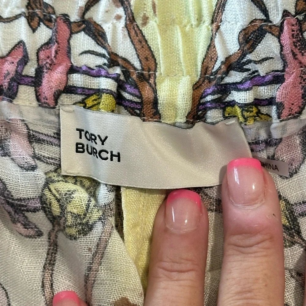 Tory Burch Printed Linen Camp Shorts Floral Print